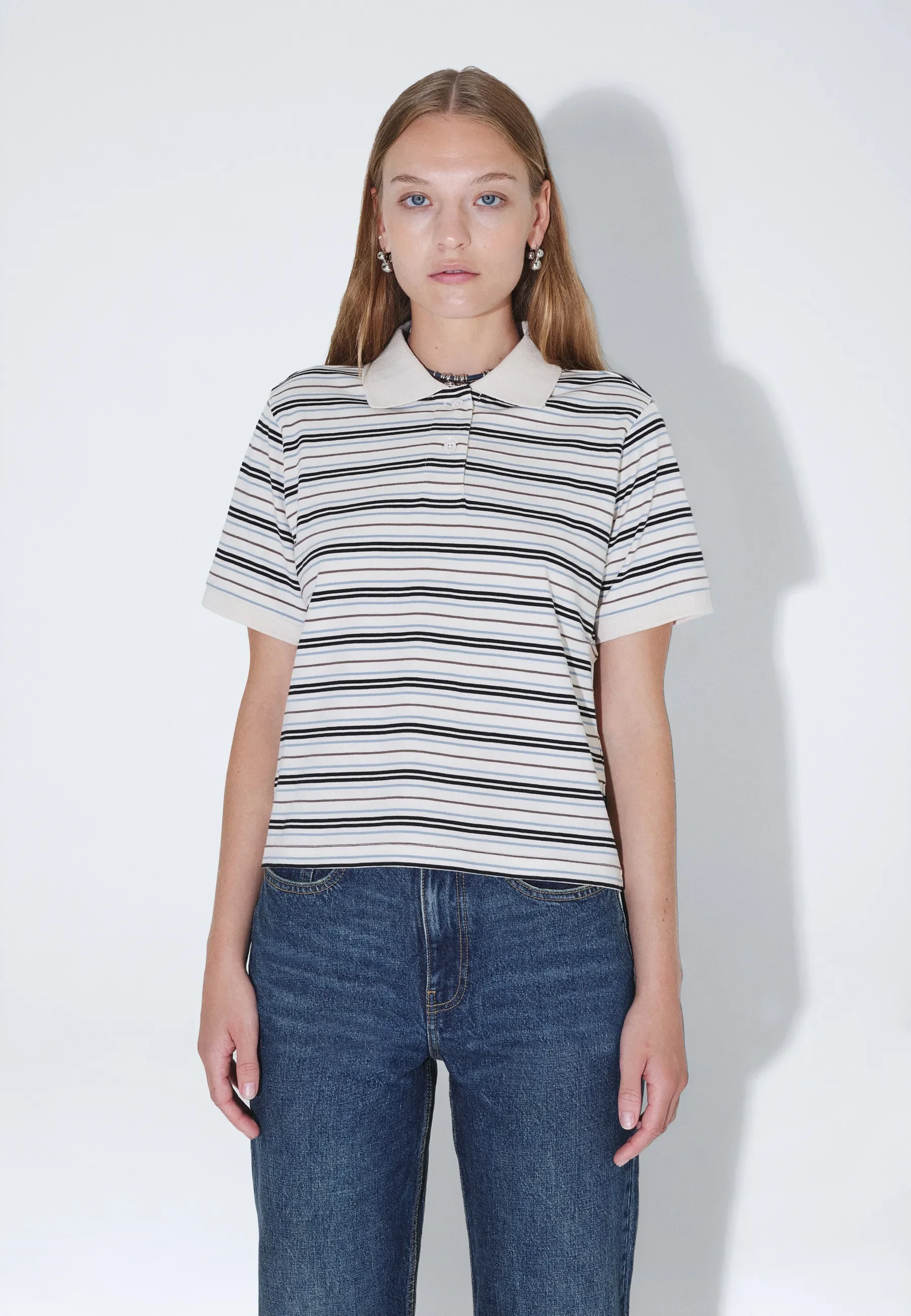 Jade SS Polo - Ecru Stripe - Image 5