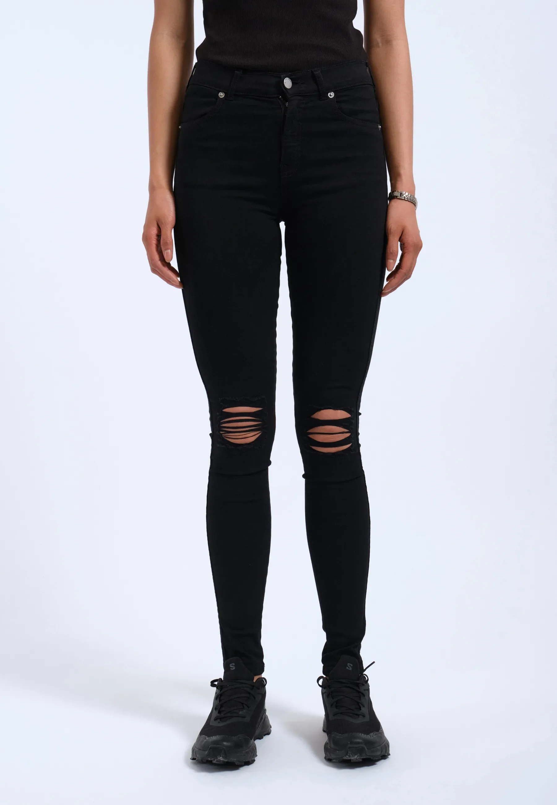 Lexy Mid Skinny - Black ripped knees - Image 4