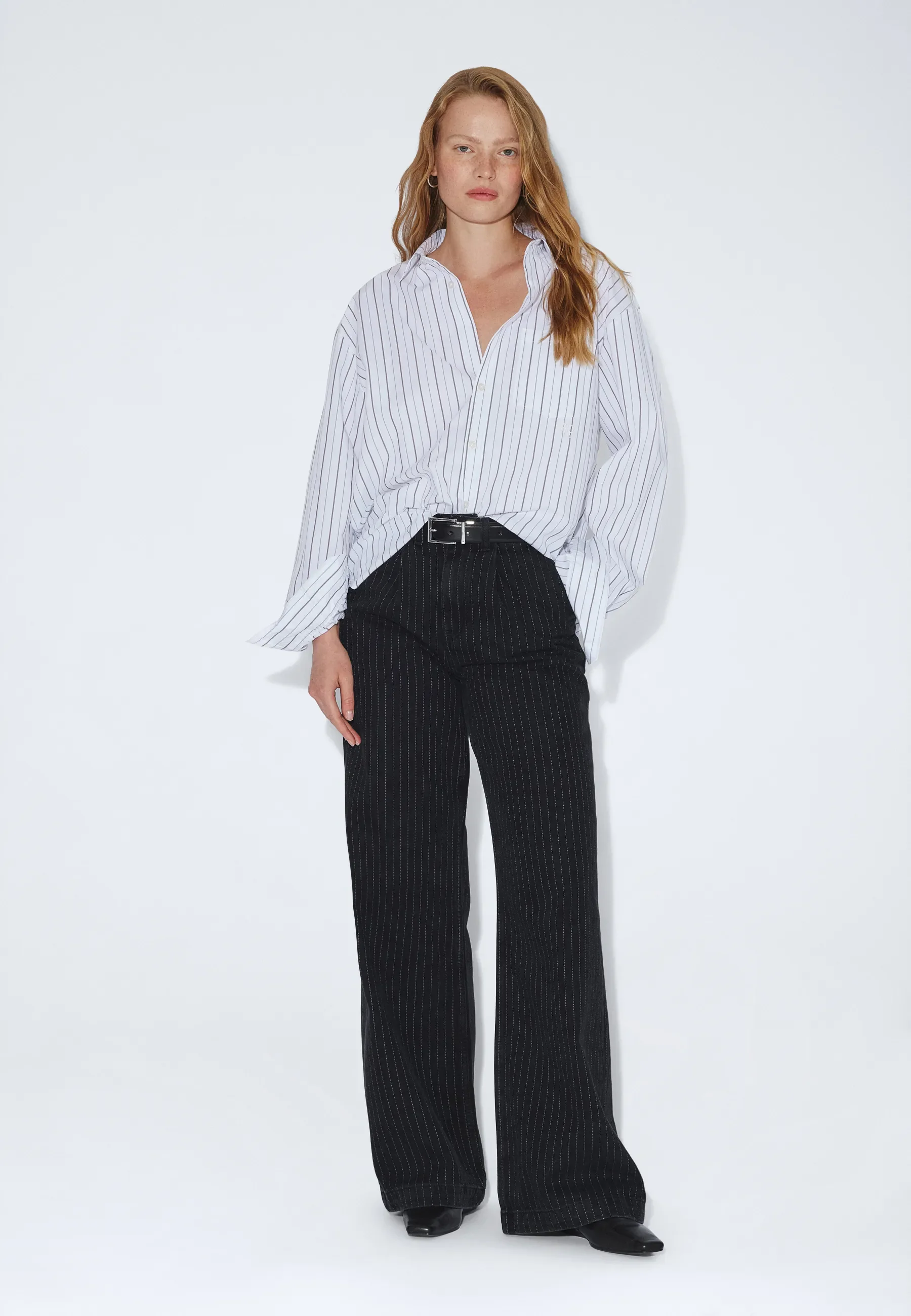 Rhue High Wide Pleated - Washed Black Pinstripe - Image 2