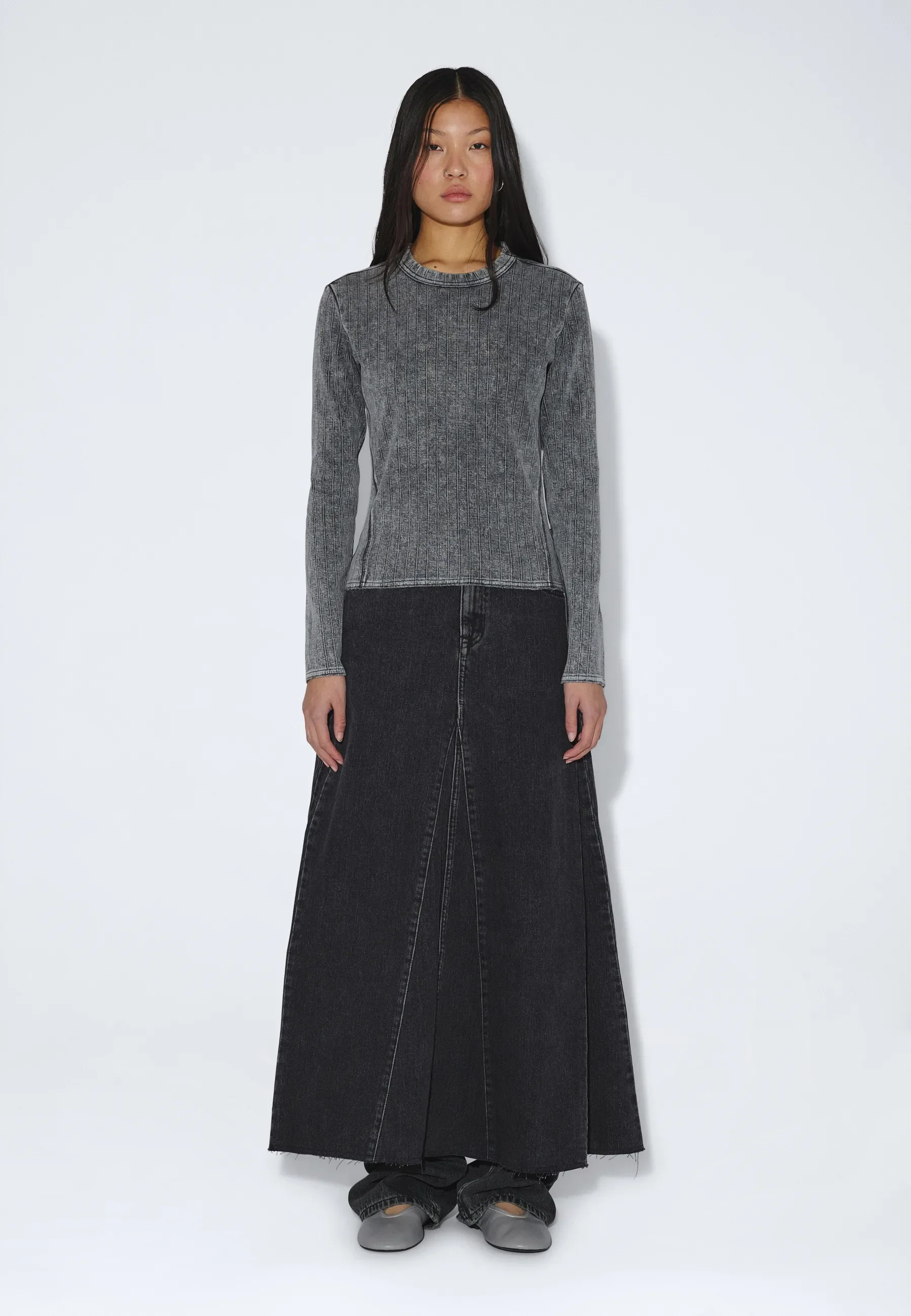 Stella Seam Rib Top - Washed Grey - Image 3